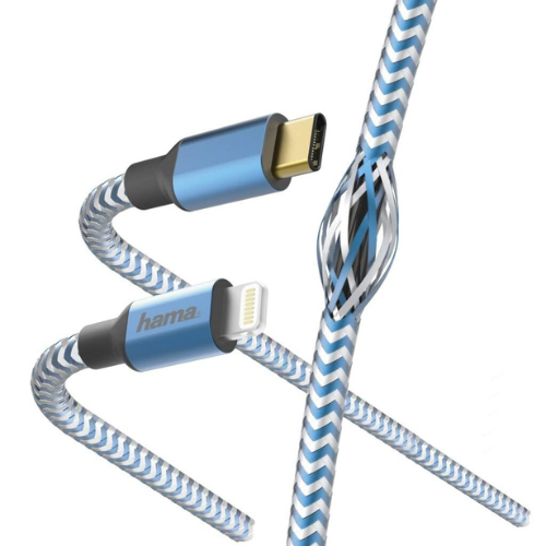 hama-183311-reflective-quick-mfi-certified-type-c-to-lightning-cable-gold-plated-plug-extreme-fast-charging-1-5-meters-blue