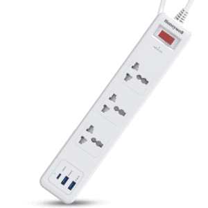 honeywell 3 out surge protector with master switch, spike guard extension board, 3 outlet, 1.8 meter cord, dsw-white