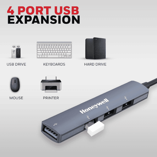 honeywell 4 in1 ultra slim multiport type c hub to 1xusb 3.0 & 3xusb 2.0 ports, 30cms (1 feet) cable-grey