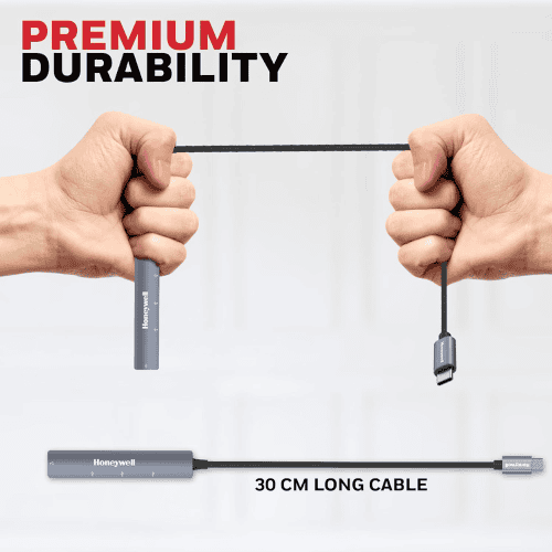 honeywell 4 in1 ultra slim multiport type c hub to 1xusb 3.0 & 3xusb 2.0 ports, 30cms (1 feet) cable-grey