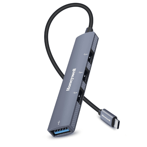 honeywell 4 in1 ultra slim multiport type c hub to 1xusb 3.0 & 3xusb 2.0 ports, 30cms (1 feet) cable-grey