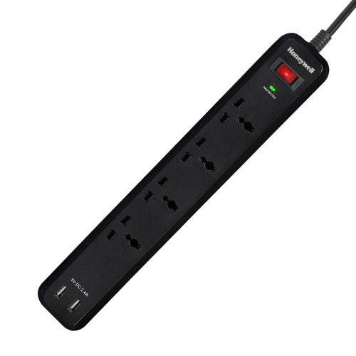 honeywell 4 universal sockets surge protector, 2usb ports, 2meter,15000amp,auto overload protection,spike guard extension board