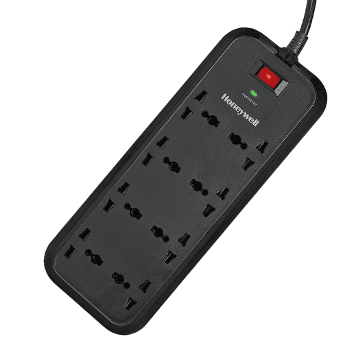 honeywell 8 socket surge protector 2m extension board black