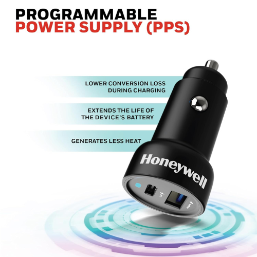 honeywell-micro-cla-65w-pd-smart-car-charger-adapter-for-iphone-and-android-1xtype-c-1xusb-a-port-white