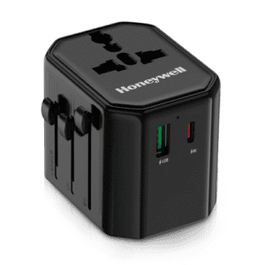 honeywell universal travel adapter 12w, 3-in-1 fast charging-black
