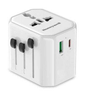 honeywell universal travel adapter 12w, 3-in-1 fast charging, type c-white