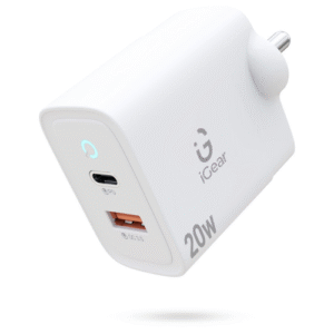 iGear Core 20 (W-002) Charger with 2 in 1 PD QC 3.0 20W Dual Port Fast Charging ,Type C Adapter- White