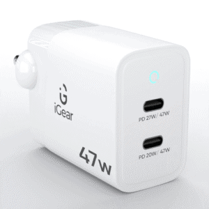 iGear Core 47 (W-003) 47W GaN Charger with Dual Type-C Ports, PD + PPS Adapter- White
