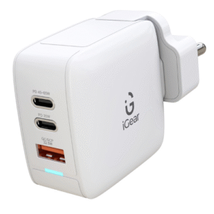 iGear Core 65 (W-004) 65W GaN Fast Charger, Type-C PD & QC 4.0+PPS Adapter, 2 x USB Type-C + 1 x USB A Port- White