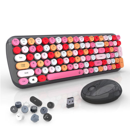 iGear KeyBee Interchangeable/Customizable (iG-1116) Typewriter-Inspired 2.4GHz Wireless Keyboard with Mouse Combo- Black & Pink