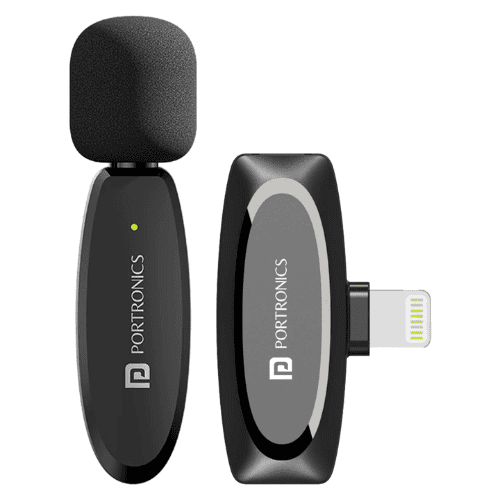 Portronics Dash 7 iPhone with 8-Pin Receiver, Wireless Microphone, Noise Cancellation- Black