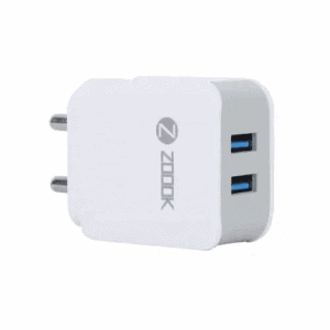 zoook charge pro 2 port 2.4 amp fast charging usb charger with cable white